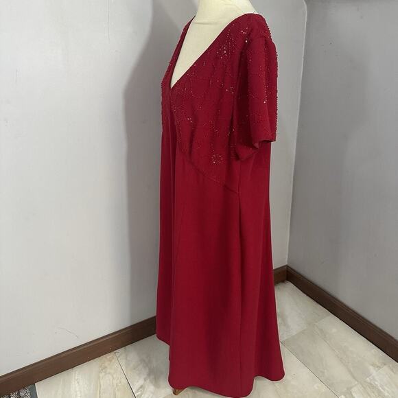 Adrianna Papell Plus Beaded Flutter Sleeve Cocktail Dress Red 20W Formal Evening - Picture 4 of 10